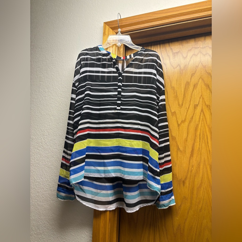 a.n.a Black and Multicolor Striped Blouse
